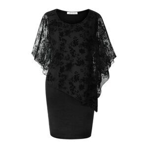 SeSe Code Women's Mesh Cape Overlay Bodycon Knee Length Pencil Dress 3XL NWT